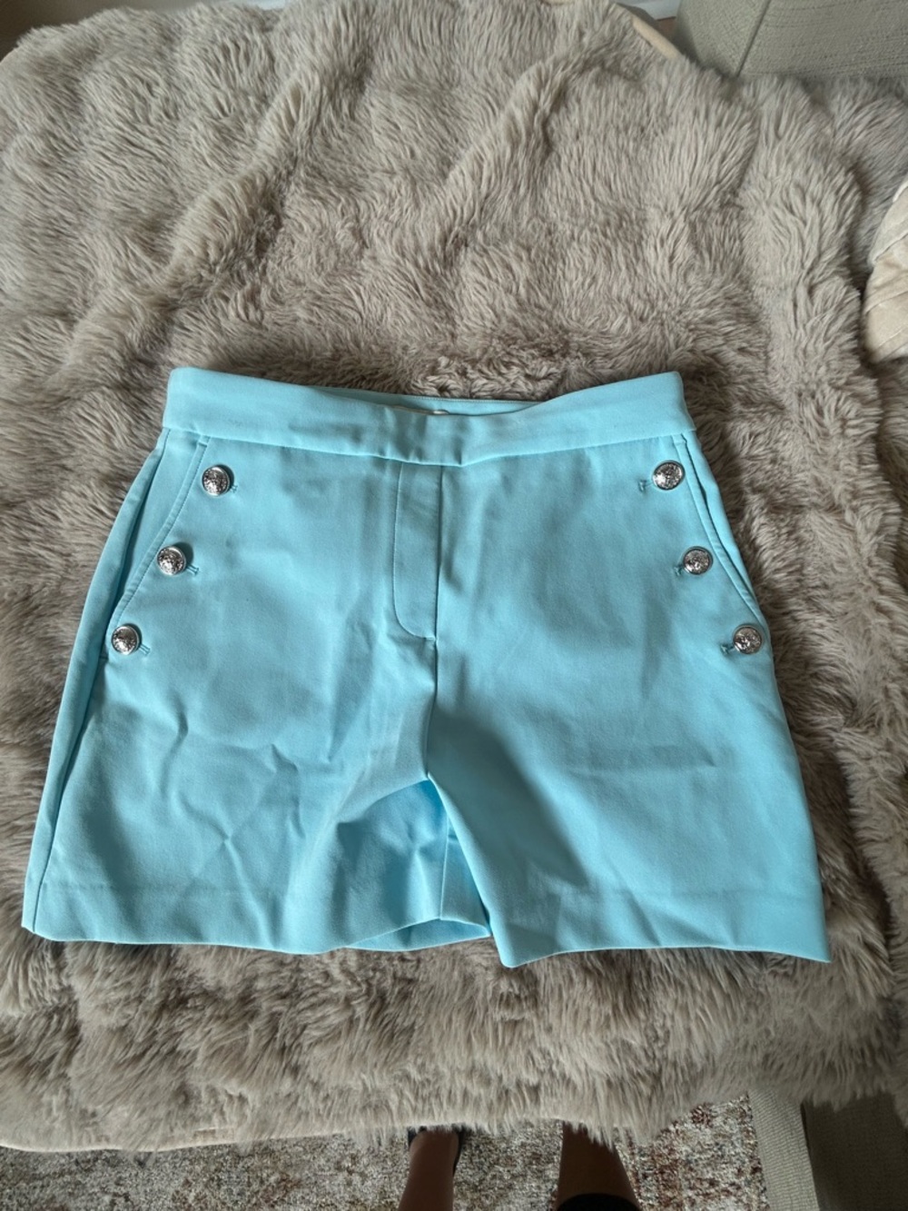 Rachel Zoe Light  Blue High-Waist Dressy Shorts with Decorative Buttons - Picture 2 of 5